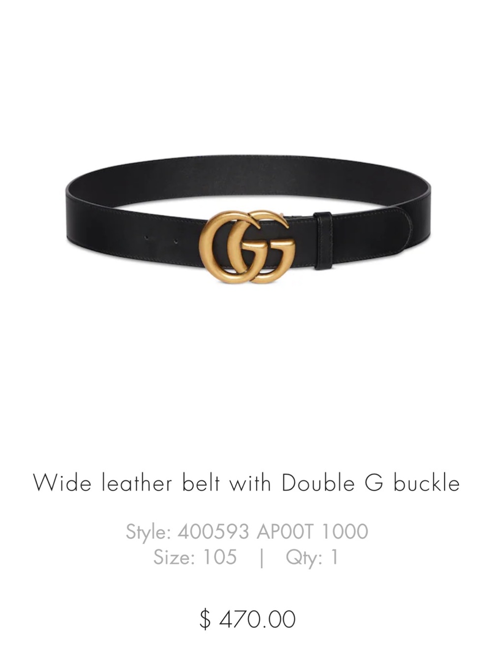 Gucci Black Leather Belt with Gold Double G Buckle AUTHENTIC